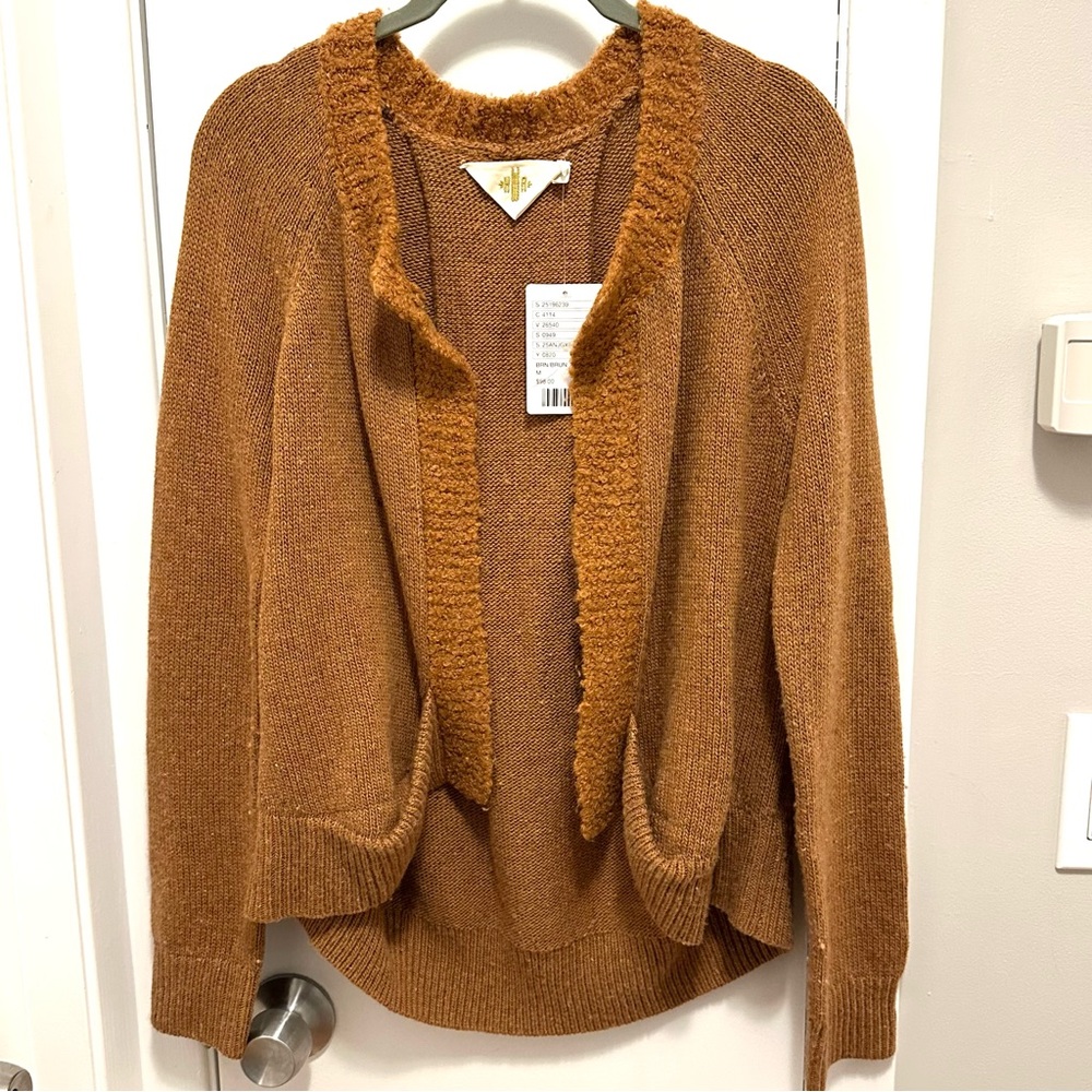 Anthropologie HWR Fuzzy Brown Alpaca Wool Open Cardigan Sweater Women M cozy
